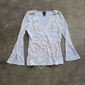 Vtg I.N.C Y2K Boho Mesh Paisley Floral Babydoll Bell Angel Fairy Blouse